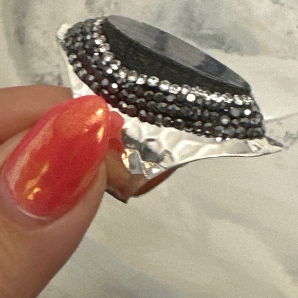 Abalone She’ll Ring. Micro Pave accent. Adjustable silver band - Picture 3 of 4